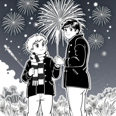 Coloring Book: Fred and George with Fireworks
