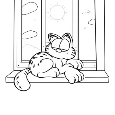 Coloring Book: Garfield – Garfield Sleeping in the Sun on the Windowsill