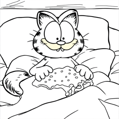 Coloring Book: Garfield – Garfield in Bed with Lasagna