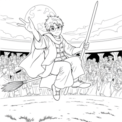 Coloring Book: Harry on a Broomstick During a Match