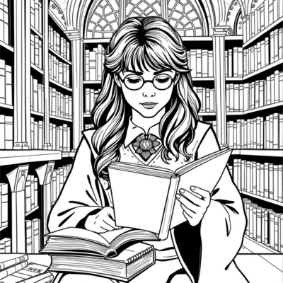 Coloring Book: Hermione Reading Spells in the Library