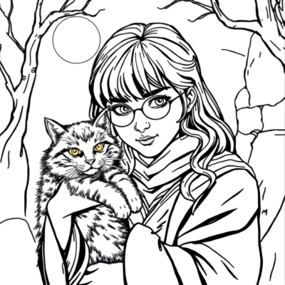 Coloring Book: Hermione and Crookshanks
