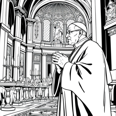 Coloring Book: Pope John Paul II – Praying in the Vatican