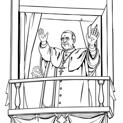 Coloring Book: John Paul II – The Pope Blessing the Faithful from the Balcony