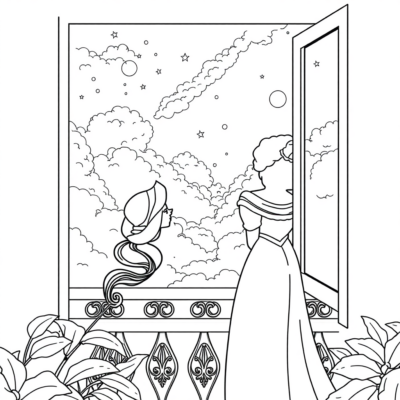 Coloring Page: Jasmine Looks at the Sky from the Balcony