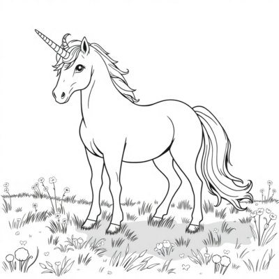 Coloring Book: Unicorns – Sparkling Unicorn in a Meadow