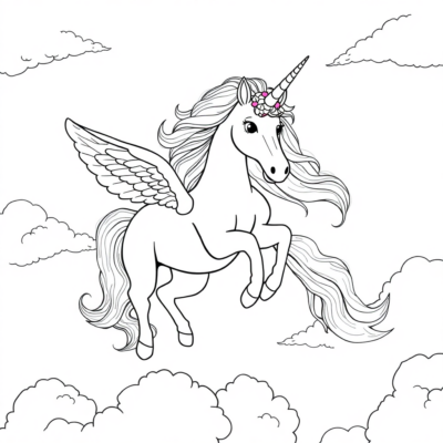 Coloring Book: Unicorns – The Unicorn Flies Through the Sky