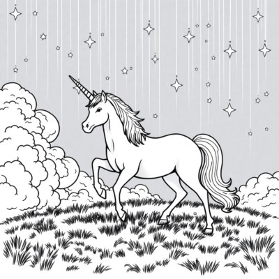 Coloring Book: Unicorns – Unicorn in the Rain of Stars