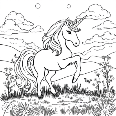 Coloring Book: Unicorns – Pink Unicorn in a Fairytale World