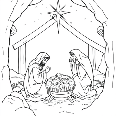 Coloring Book: Jesus – The Nativity of Jesus in the Stable in Bethlehem