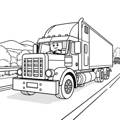 LEGO Truck Driver Coloring Book on the Highway