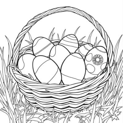 Coloring Book: Colorful Eggs in a Basket