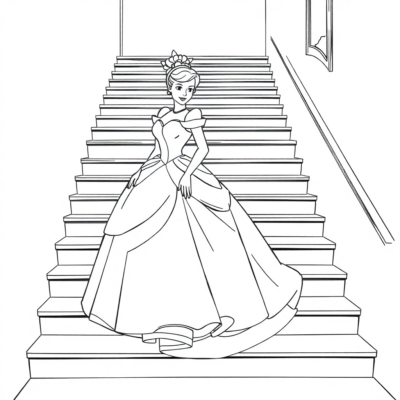 Coloring Book: Cinderella in a Ball Gown on the Stairs