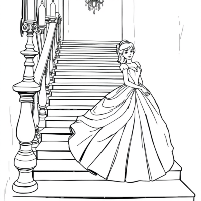 Cinderella in Her Fancy Ball Gown on the Staircase