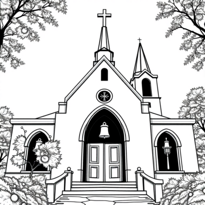 Coloring Book: Church – Bells Ringing in the Church on Sunday