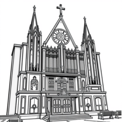 Coloring Book: Church – Temple with Beautiful Organs