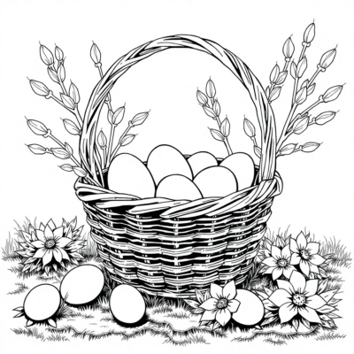Coloring Book: Basket of Eggs and Catkins