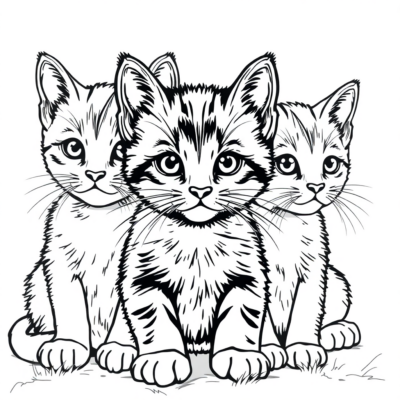 Coloring Book: Kittens – Black and White Kitten with Whiskers