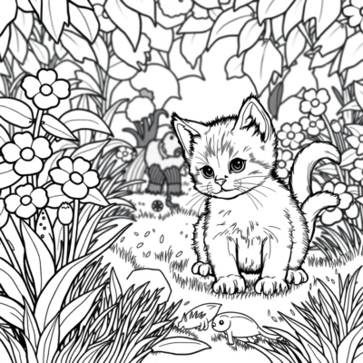 Coloring Book: Kittens – Kitten Playing in the Garden