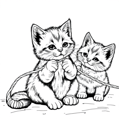 Coloring Book: Kittens – Kitten Playing with a Thread
