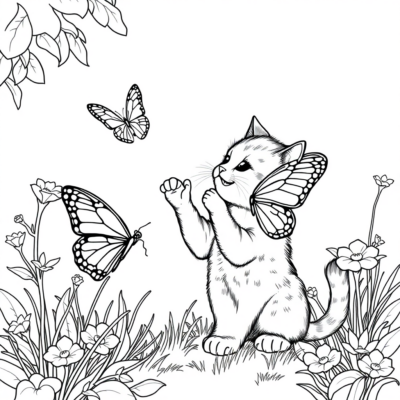 Coloring Book: Kittens – Kitten Catching a Butterfly