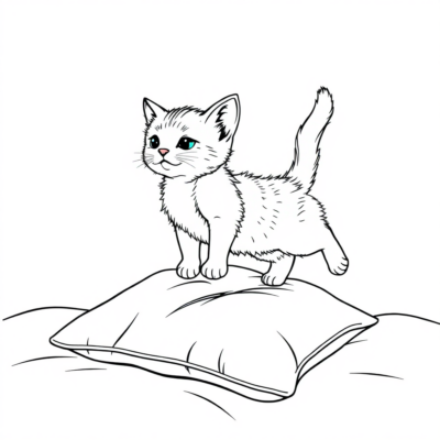Coloring Book: Kittens – Jumping Kitten on a Pillow