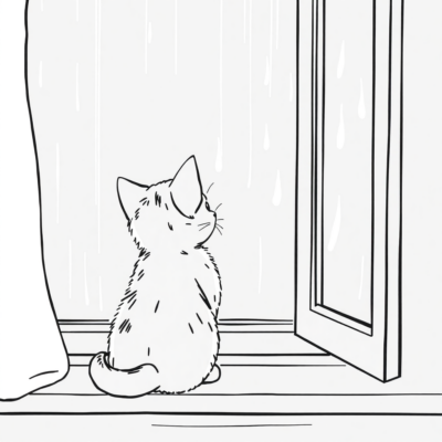 Coloring Book: Kittens – Kitten in the Window Watching the Rain
