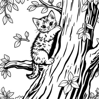 Coloring Book: Kittens – Kitten Climbing a Tree