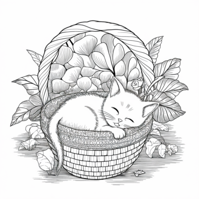 Coloring Book: Kittens – Kittens Sleeping Together in a Basket
