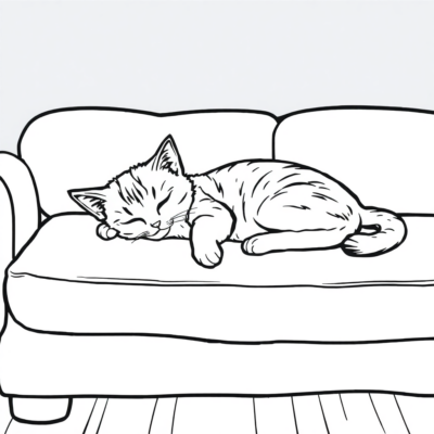 Coloring Book: Kittens – Sleeping Kitten on the Couch