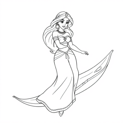 Coloring Book: Princess Jasmine on a Flying Carpet