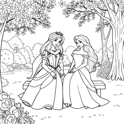 Coloring Book: Princesses Together in the Park