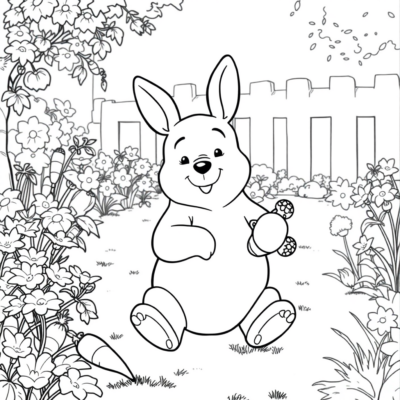 Coloring Book: Winnie the Pooh – Rabbit in the Garden with Carrots