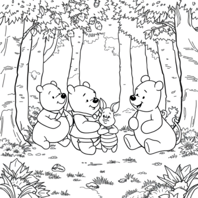 Coloring Book: Winnie the Pooh – Piglet with Friends in the Forest