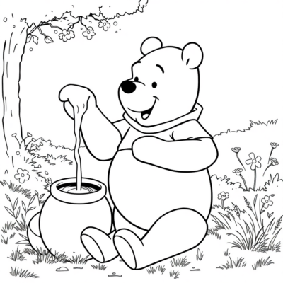 Coloring Book: Winnie the Pooh with a Pot of Honey