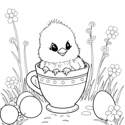 Coloring Book: Easter Chick in a Cup