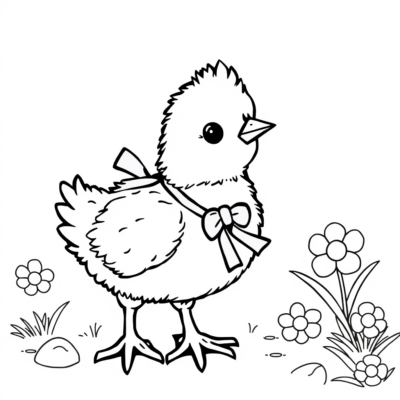 Coloring Book: Chick with a Ribbon Around Its Neck