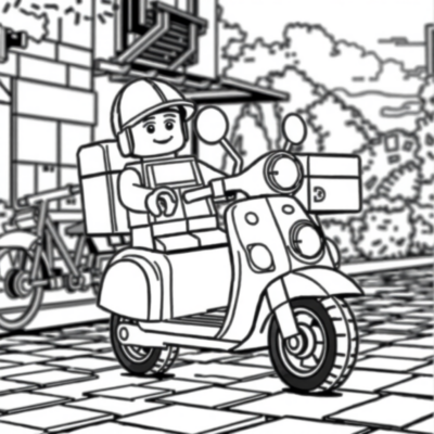 Coloring Book: LEGO Pizza Delivery on Scooter