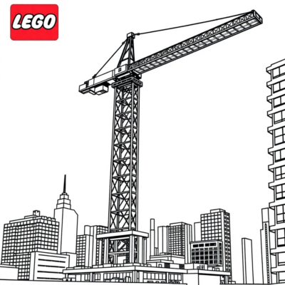 Coloring Book: LEGO Crane at Skyscraper