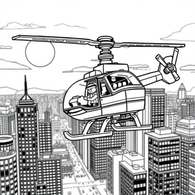 Coloring Book: LEGO Helicopter over the City