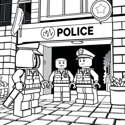 Coloring Book: LEGO Police Station at Night