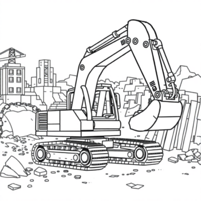 Coloring Book: LEGO Excavator at Work on the Construction Site