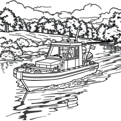 Coloring Book: LEGO Patrol Boat on the River