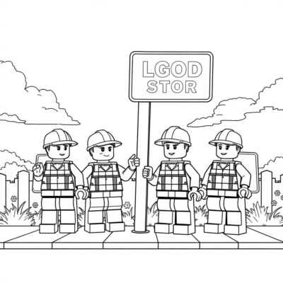 Coloring Book: LEGO Construction Workers at a Signpost