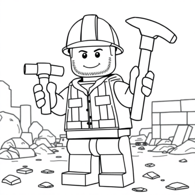 Coloring Book: LEGO Construction Worker with Hammer