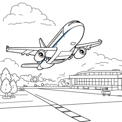 Coloring Book: LEGO Airplane Taking Off from the Airport
