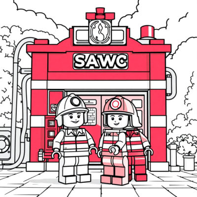 Coloring Book: LEGO Fire Brigade in Front of the Fire Station