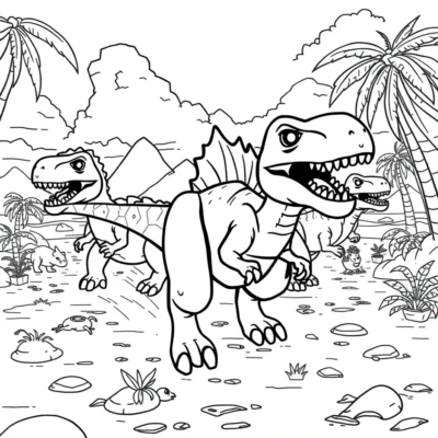 Coloring Book: Lego Worlds – Dinosaurs Running on the Island