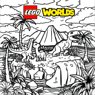 Coloring Book: Lego Worlds – Dinosaurs on the Colorful Island