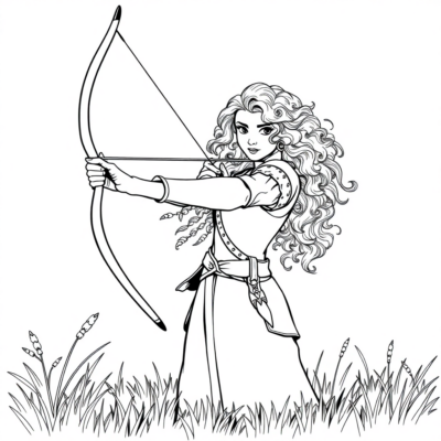 Coloring Book: Merida Practicing Archery in the Meadow